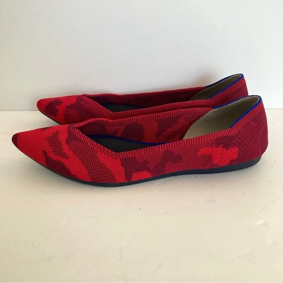 Rothy’s Red Camo Knit Point Toe Slip On Ballet Flat Shoes Size 8 - Picture 5 of 12